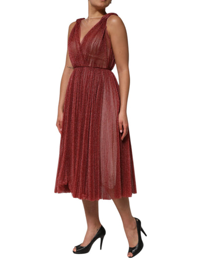 Dolce &amp; Gabbana Burgundy Mesh Sleeveless Midi A-line Dress