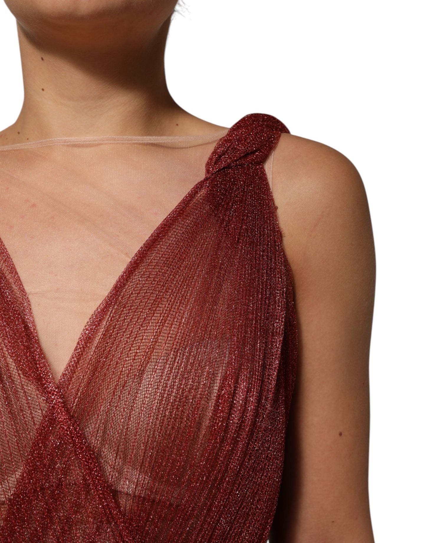 Dolce &amp; Gabbana Burgundy Mesh Sleeveless Midi A-line Dress