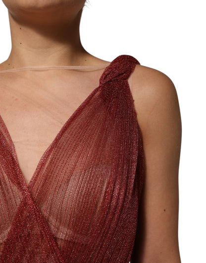 Dolce &amp; Gabbana Burgundy Mesh Sleeveless Midi A-line Dress