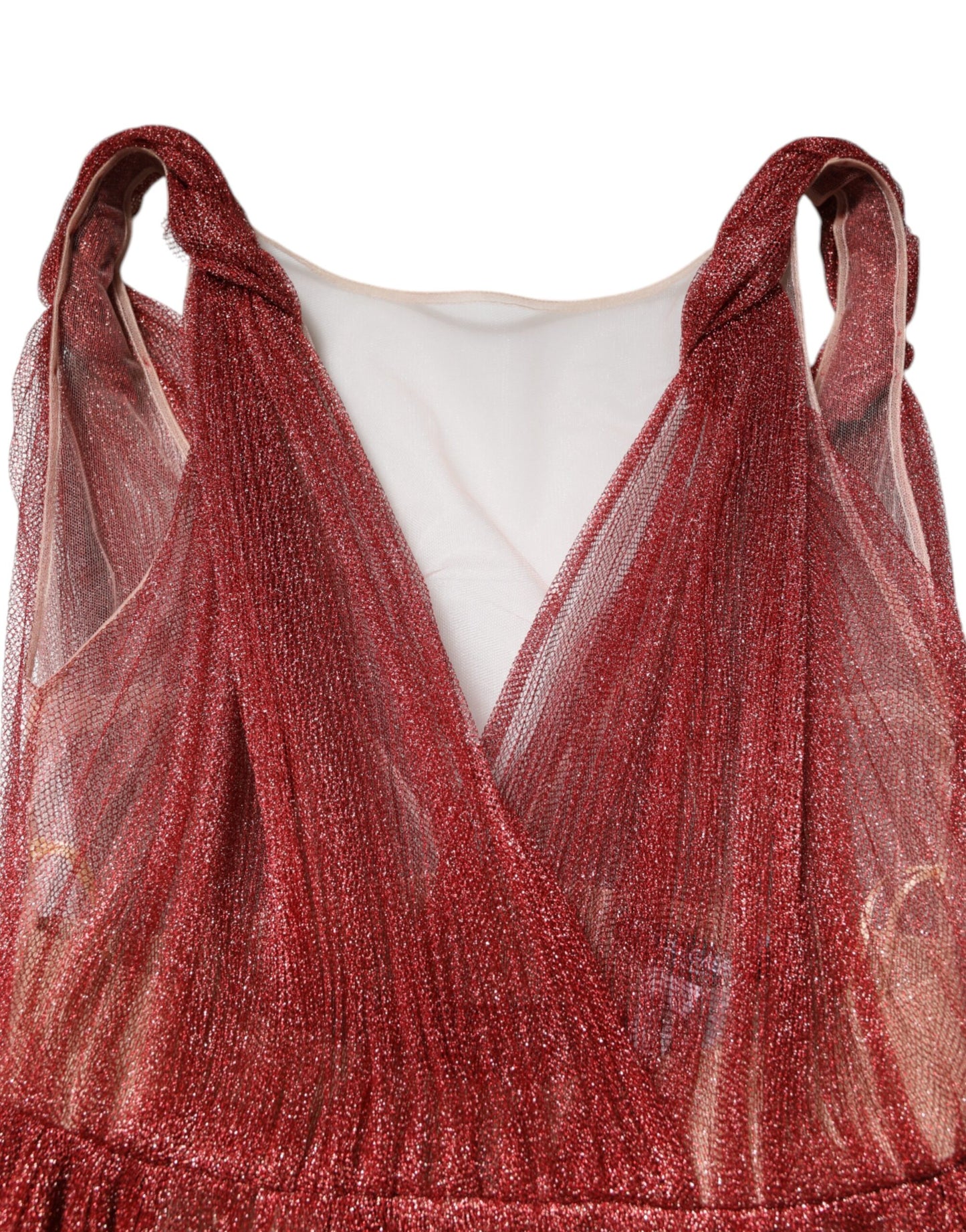 Dolce &amp; Gabbana Burgundy Mesh Sleeveless Midi A-line Dress