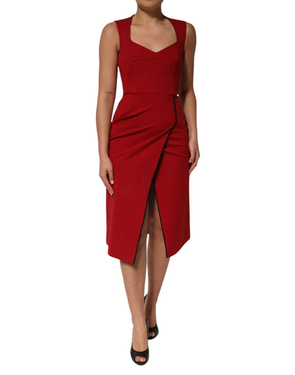 Dolce &amp; Gabbana Red Viscose Stretch Slit Sheath Midi Dress
