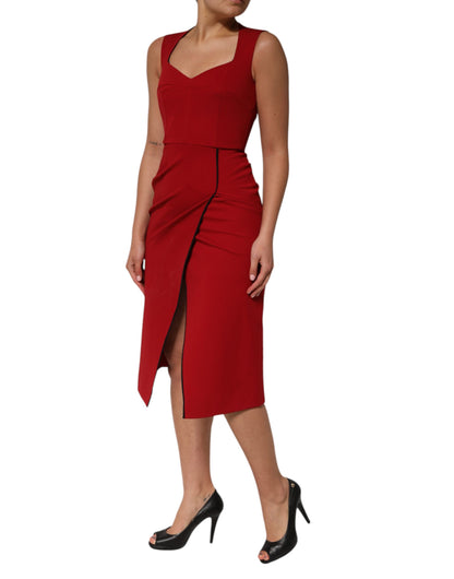 Dolce &amp; Gabbana Red Viscose Stretch Slit Sheath Midi Dress