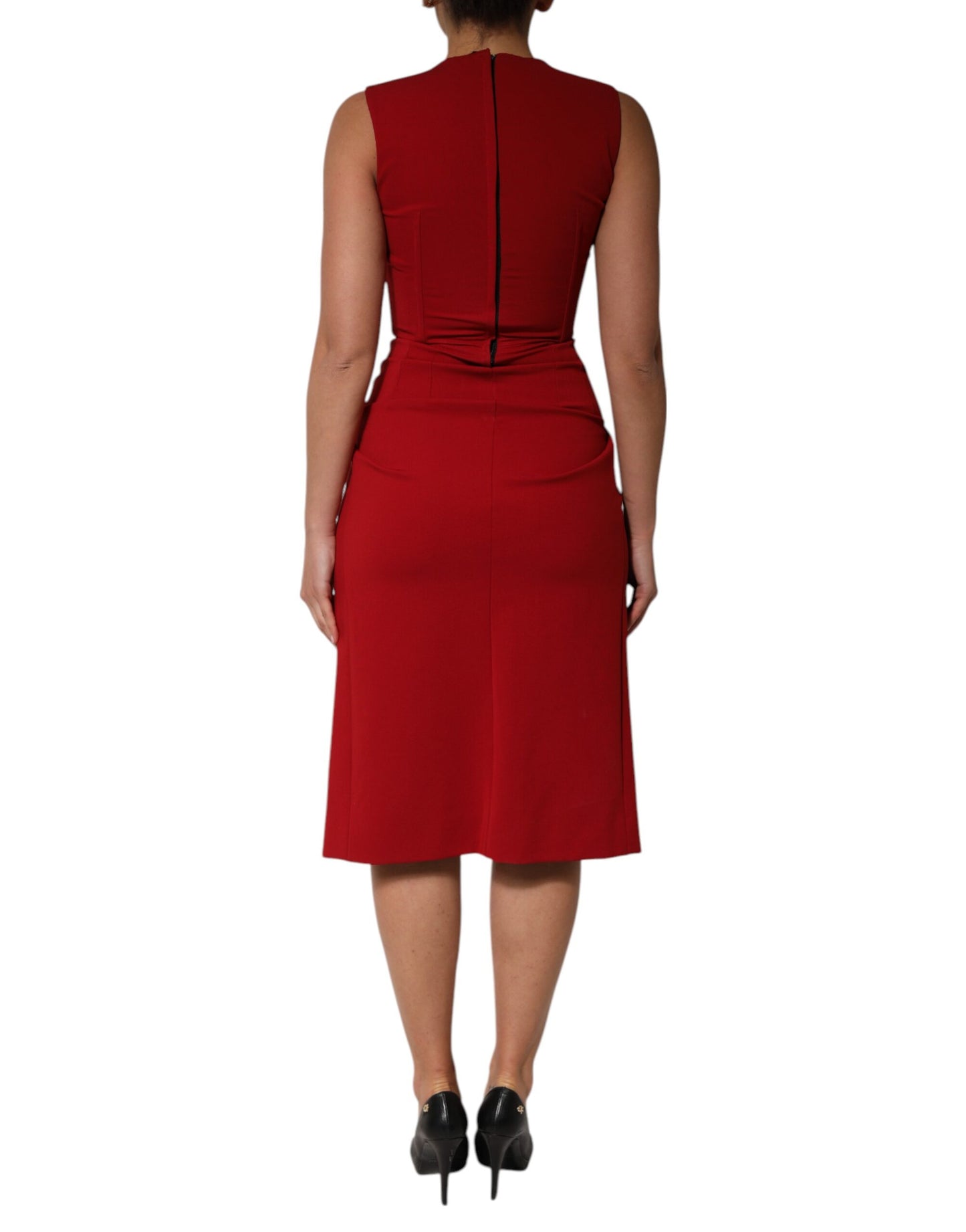 Dolce &amp; Gabbana Red Viscose Stretch Slit Sheath Midi Dress