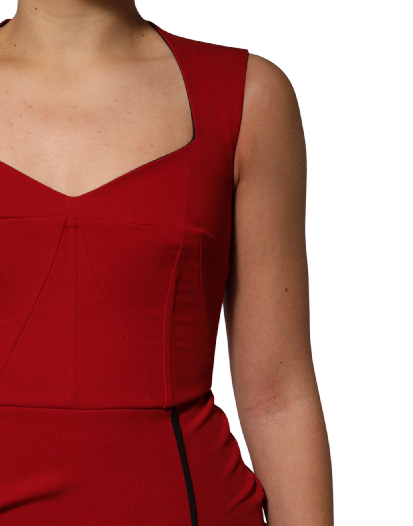 Dolce &amp; Gabbana Red Viscose Stretch Slit Sheath Midi Dress