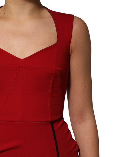 Dolce &amp; Gabbana Red Viscose Stretch Slit Sheath Midi Dress