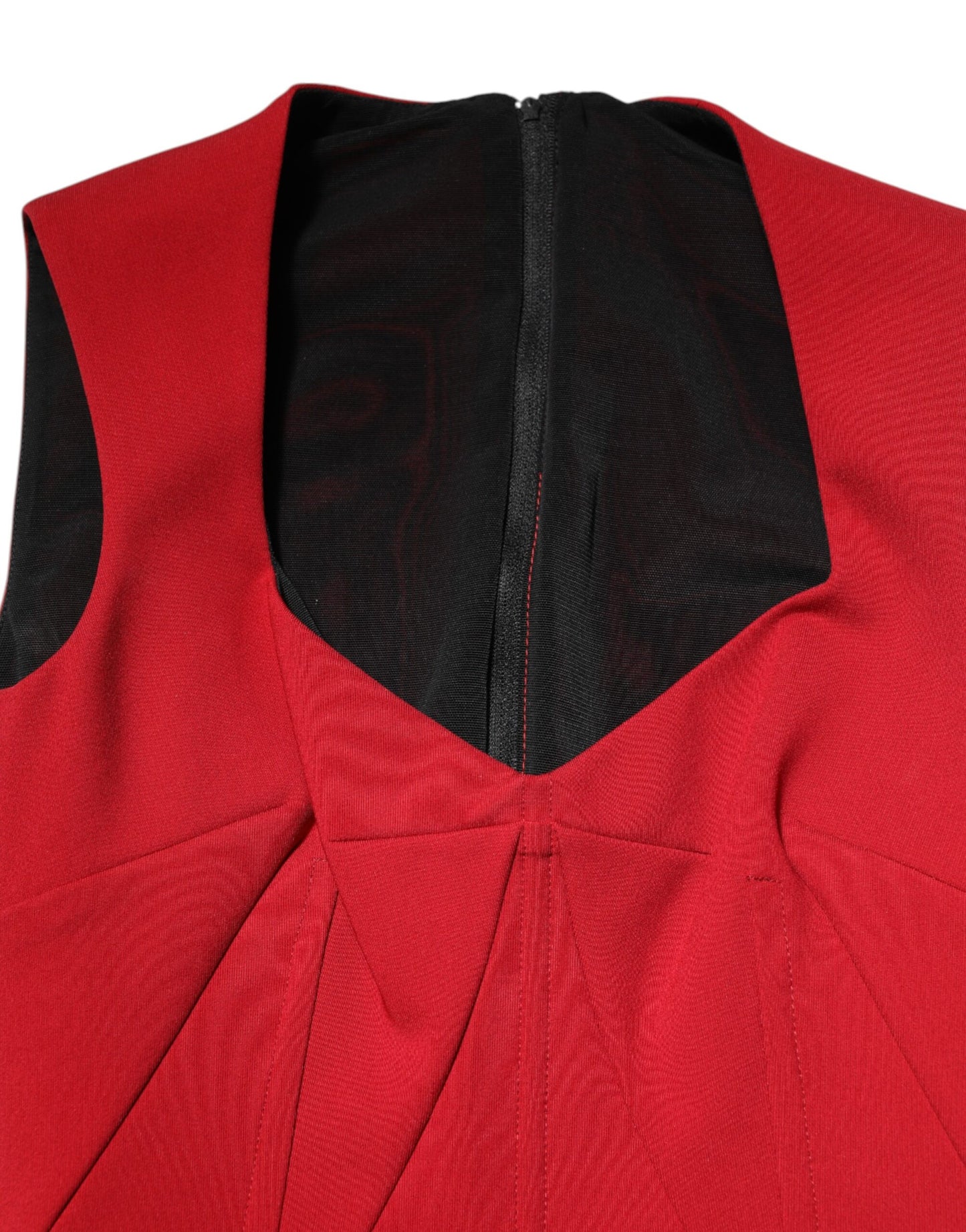 Dolce &amp; Gabbana Red Viscose Stretch Slit Sheath Midi Dress