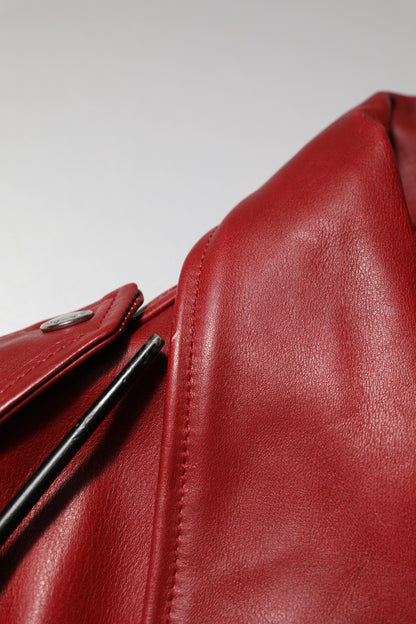 Dolce &amp; Gabbana Red Leather Belted Full Zip Trench Coat Jacket