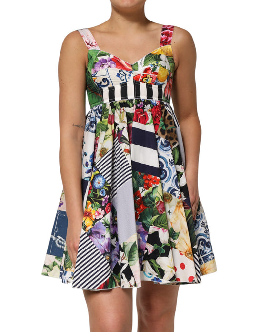 Dolce &amp; Gabbana Multicolor Patchwork Cotton AlineMini Dress