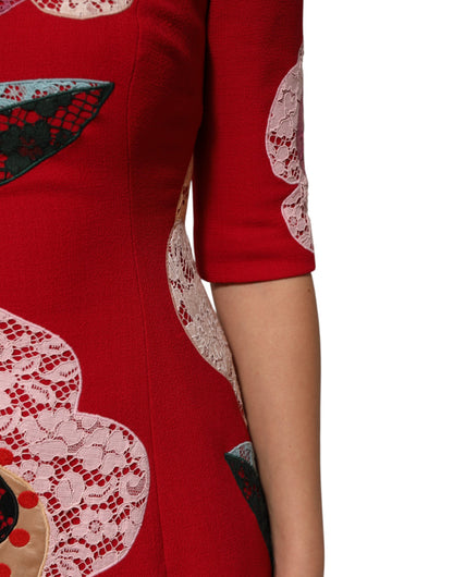 Dolce &amp; Gabbana Red Lace Floral Applique A-line Mini Dress