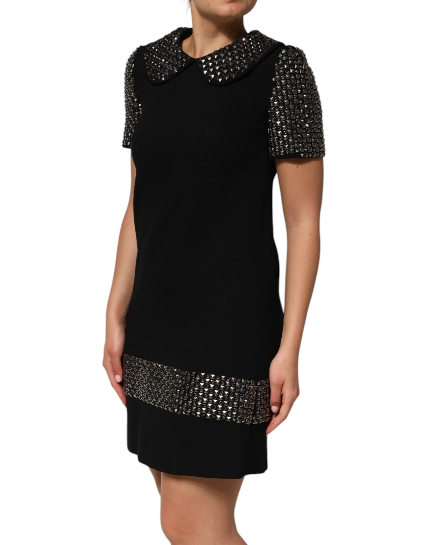 Dolce &amp; Gabbana Black Crystal Embellished Collared Mini Dress