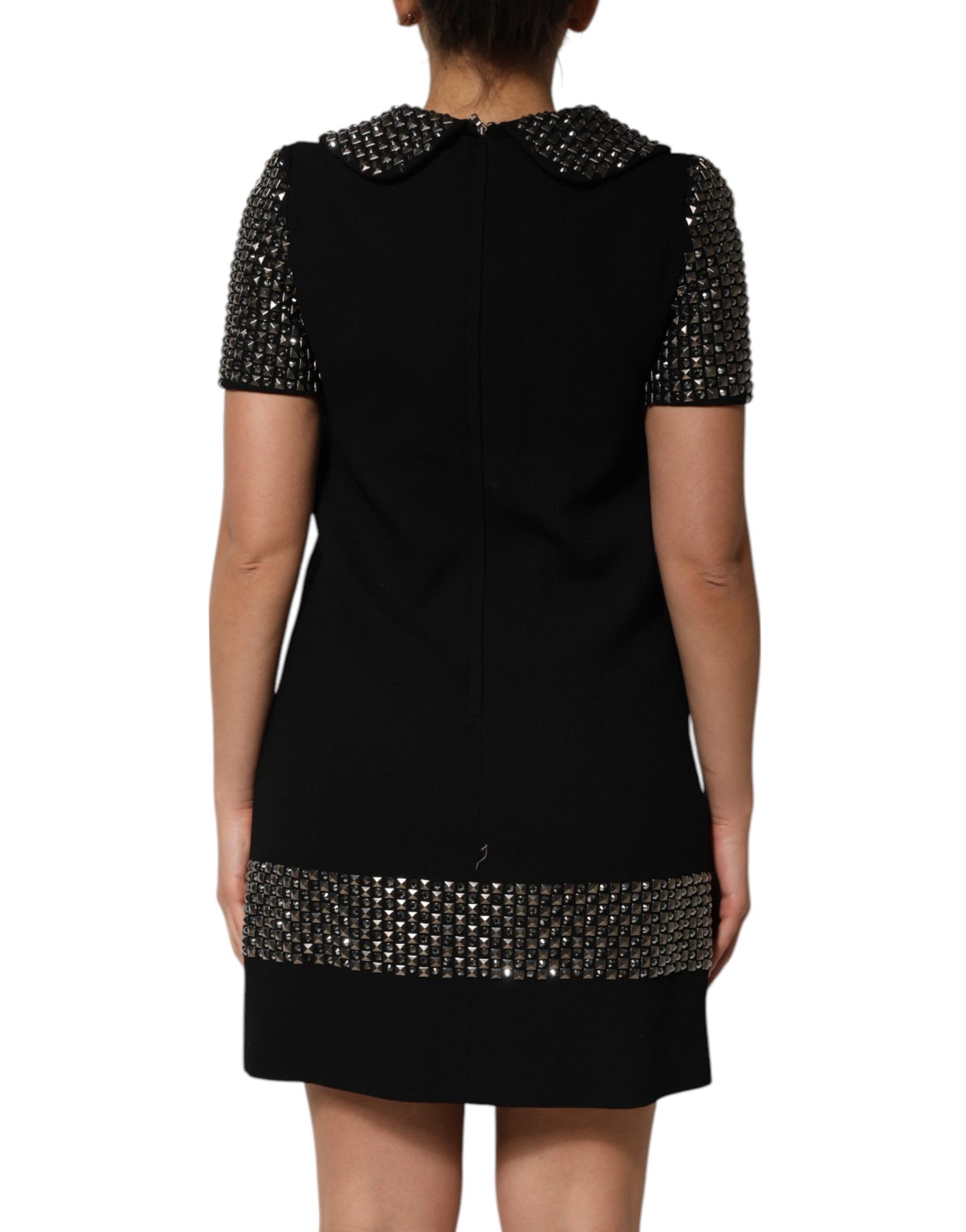 Dolce &amp; Gabbana Black Crystal Embellished Collared Mini Dress