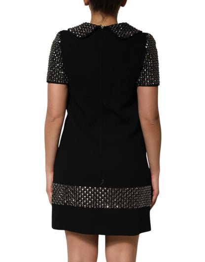 Dolce &amp; Gabbana Black Crystal Embellished Collared Mini Dress