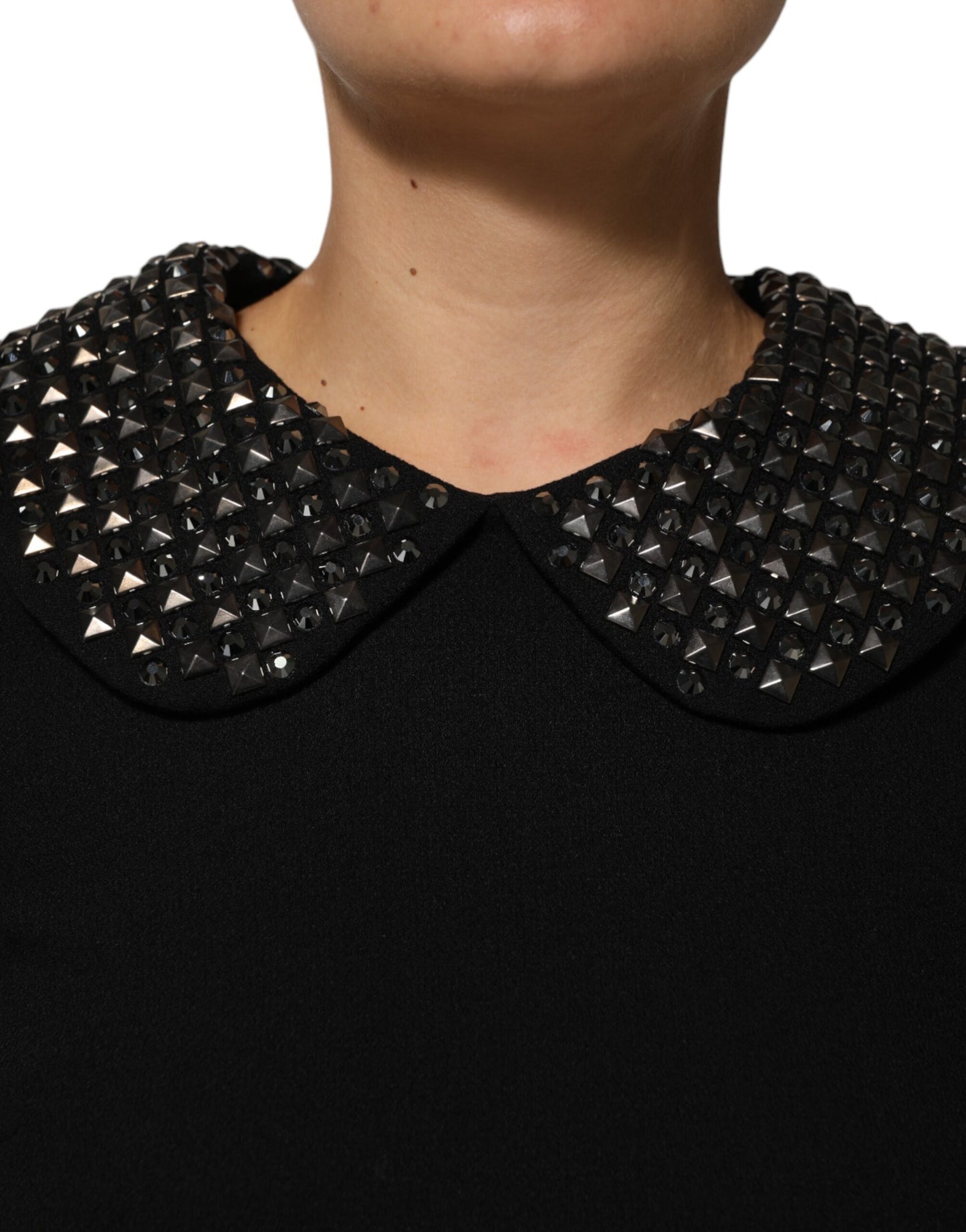 Dolce &amp; Gabbana Black Crystal Embellished Collared Mini Dress