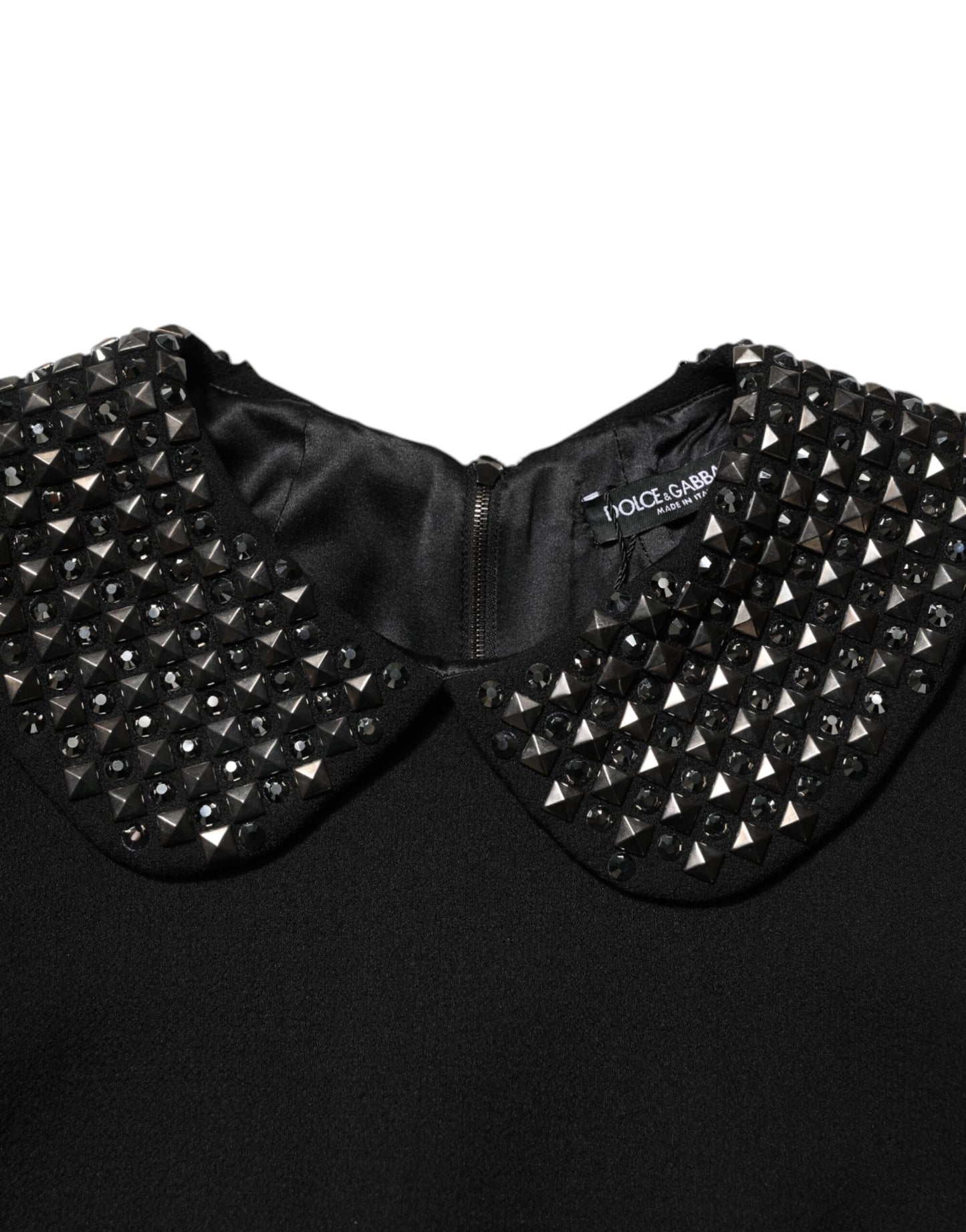Dolce &amp; Gabbana Black Crystal Embellished Collared Mini Dress