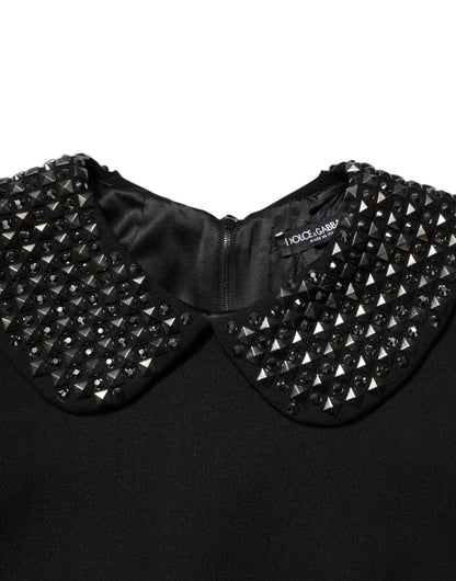 Dolce &amp; Gabbana Black Crystal Embellished Collared Mini Dress