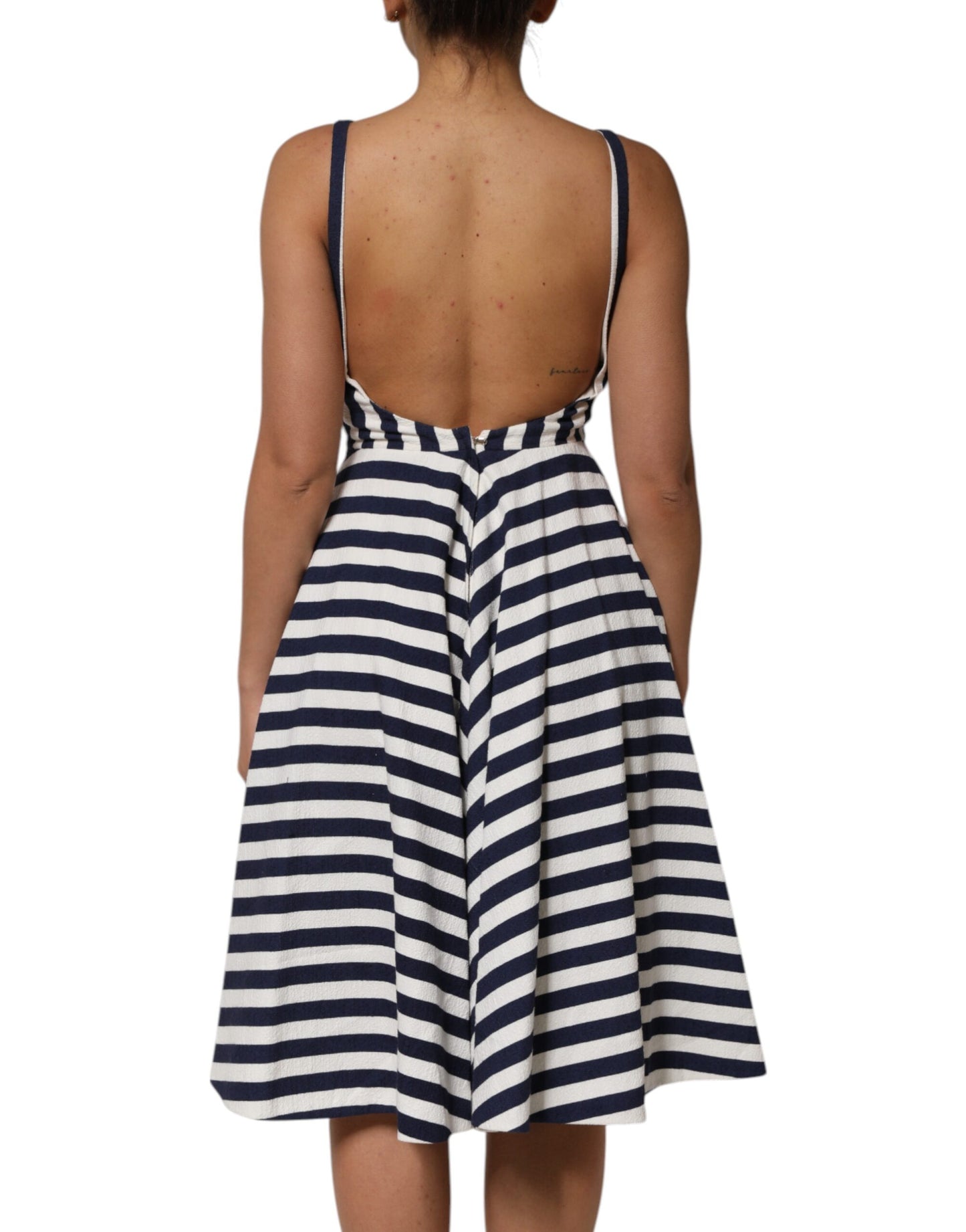 Dolce &amp; Gabbana Blue White Striped Embroidered A-line Dress