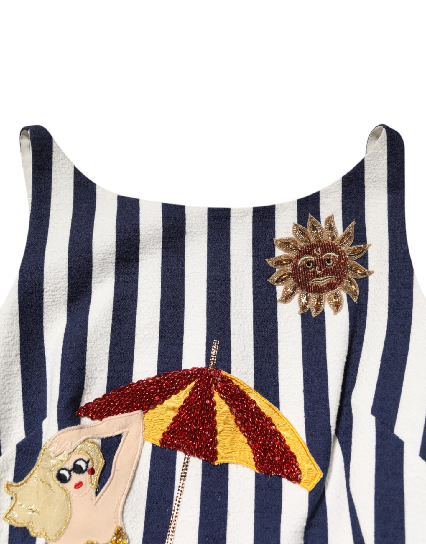 Dolce &amp; Gabbana Blue White Striped Embroidered A-line Dress