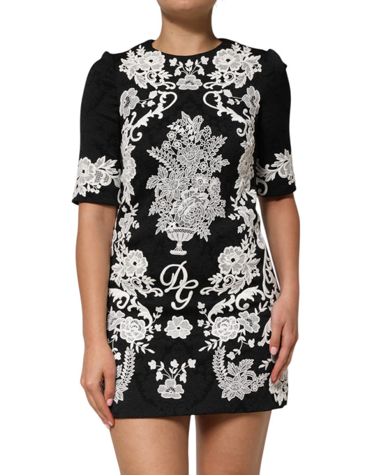 Dolce &amp; Gabbana Black Lace Trim Short Sleeves A-line Dress