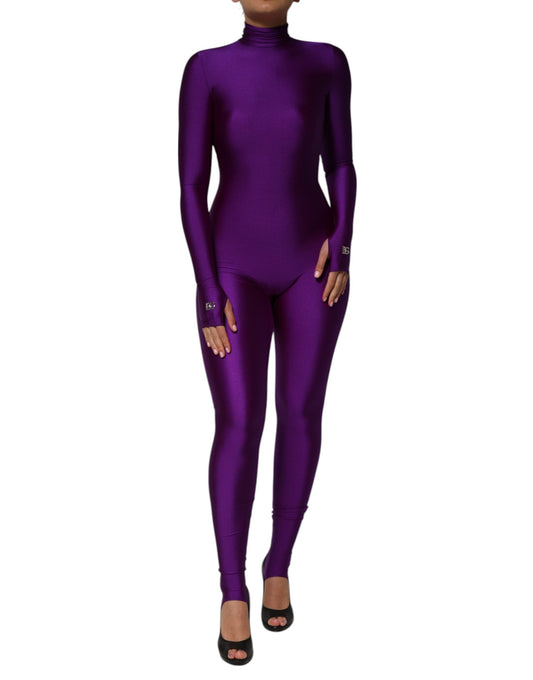 Dolce &amp; Gabbana Purple Nylon Turtleneck Bodycon Jumpsuit Dress