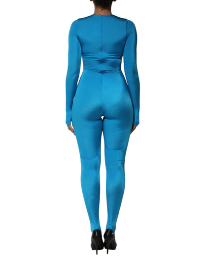 Dolce &amp; Gabbana Blue Nylon Crew Neck Bodycon Jumpsuit Dress