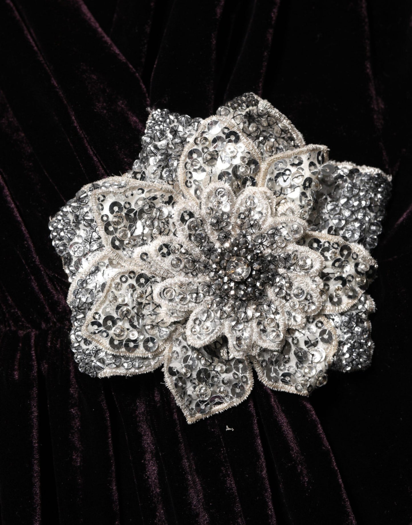 Dolce &amp; Gabbana Black Velvet Flower Embellishment Aline Dress