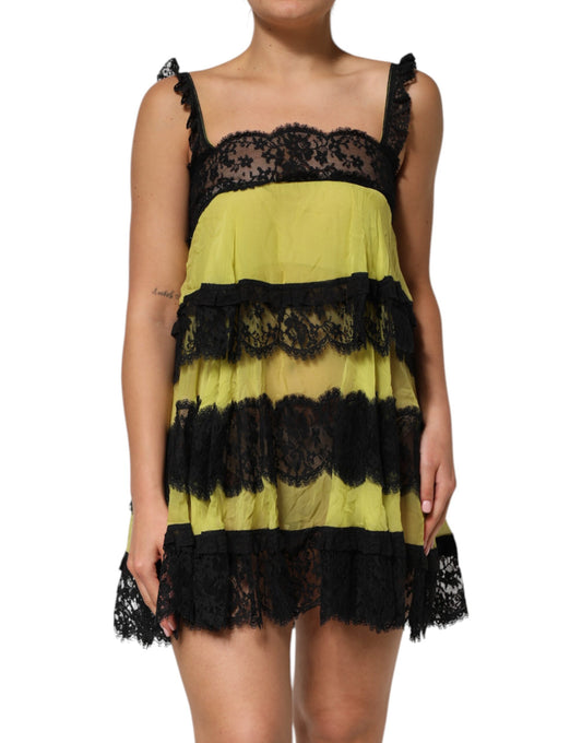 Dolce &amp; Gabbana Yellow Black Babydoll Chemise Lingerie Dress
