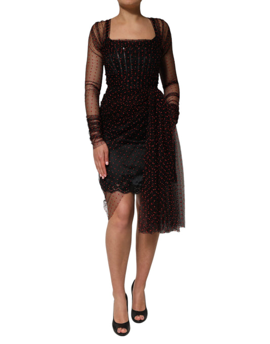 Dolce &amp; Gabbana Black Lace Trim Long Sleeve Sheath Mini Dress