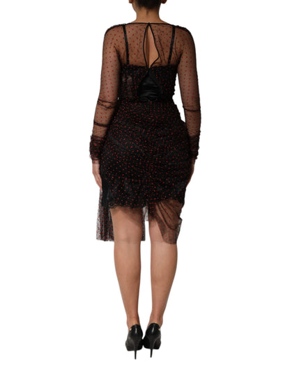 Dolce &amp; Gabbana Black Lace Trim Long Sleeve Sheath Mini Dress