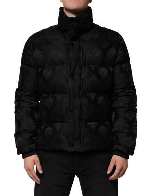Dolce &amp; Gabbana Black Jacquard Quilted Puffer Bomber Jacket