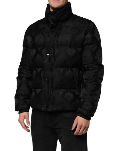 Dolce &amp; Gabbana Black Jacquard Quilted Puffer Bomber Jacket