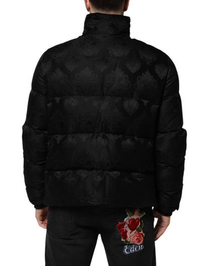 Dolce &amp; Gabbana Black Jacquard Quilted Puffer Bomber Jacket