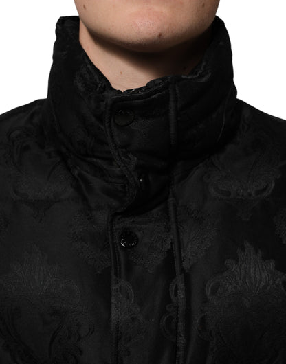 Dolce &amp; Gabbana Black Jacquard Quilted Puffer Bomber Jacket