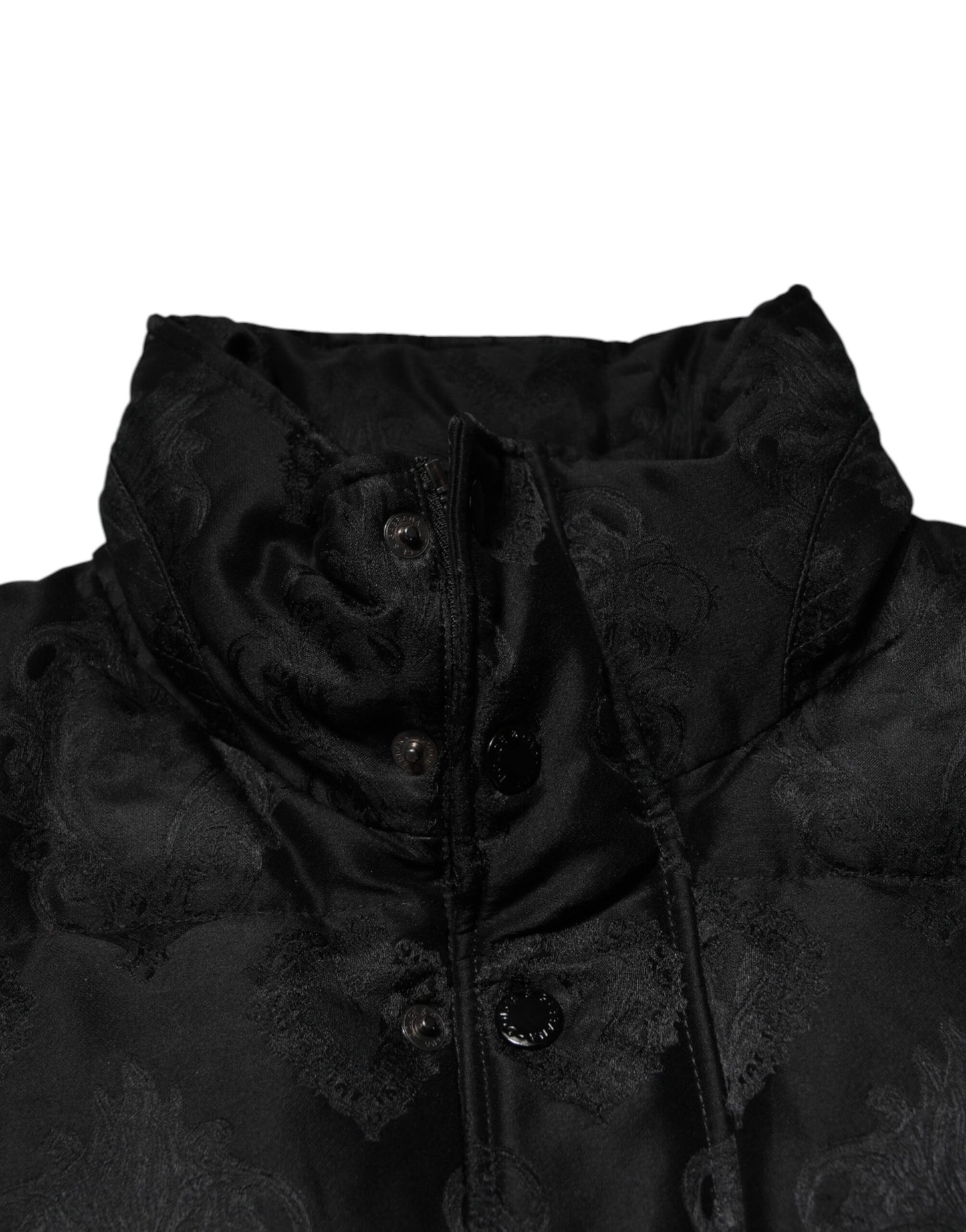 Dolce &amp; Gabbana Black Jacquard Quilted Puffer Bomber Jacket