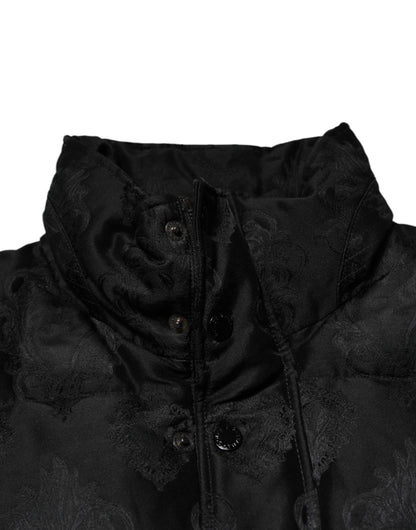 Dolce &amp; Gabbana Black Jacquard Quilted Puffer Bomber Jacket
