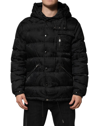 Dolce &amp; Gabbana Black Jacquard Quilted Puffer Hooded Jacket