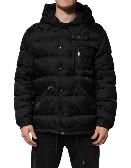Dolce &amp; Gabbana Black Jacquard Quilted Puffer Hooded Jacket
