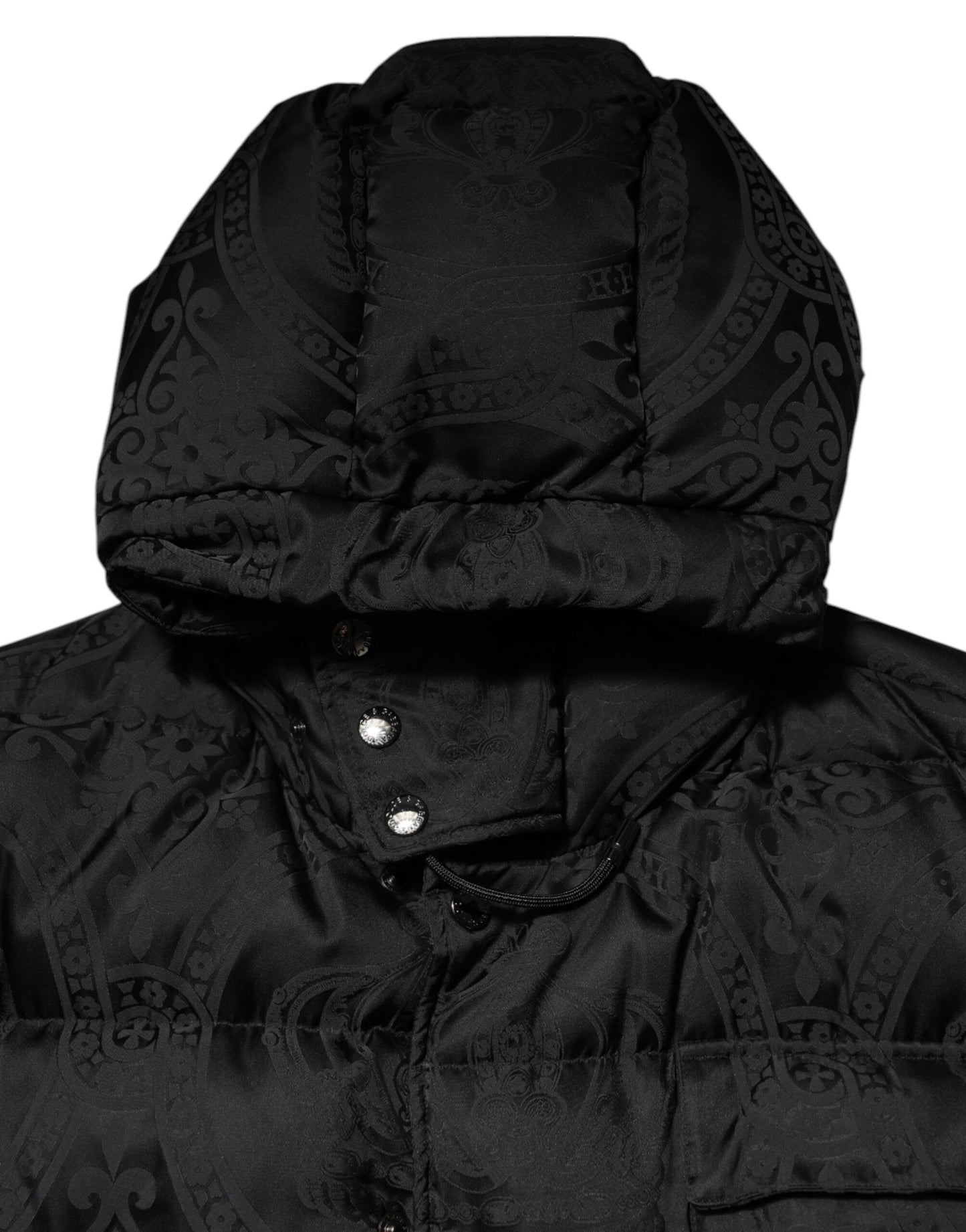 Dolce &amp; Gabbana Black Jacquard Quilted Puffer Hooded Jacket