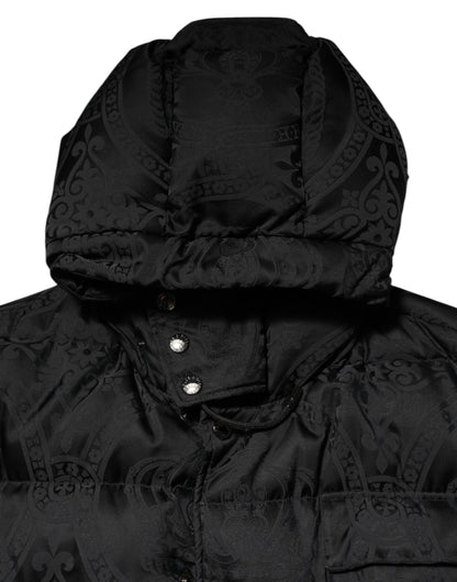 Dolce &amp; Gabbana Black Jacquard Quilted Puffer Hooded Jacket
