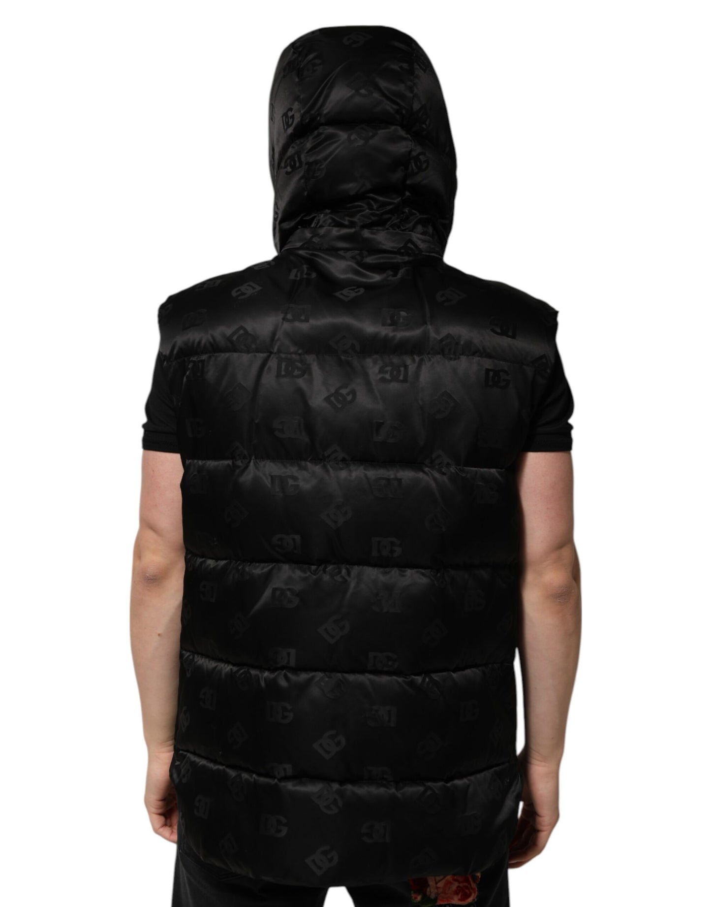Dolce &amp; Gabbana Black Quilted Sleeveless Hooded Vest Jacket