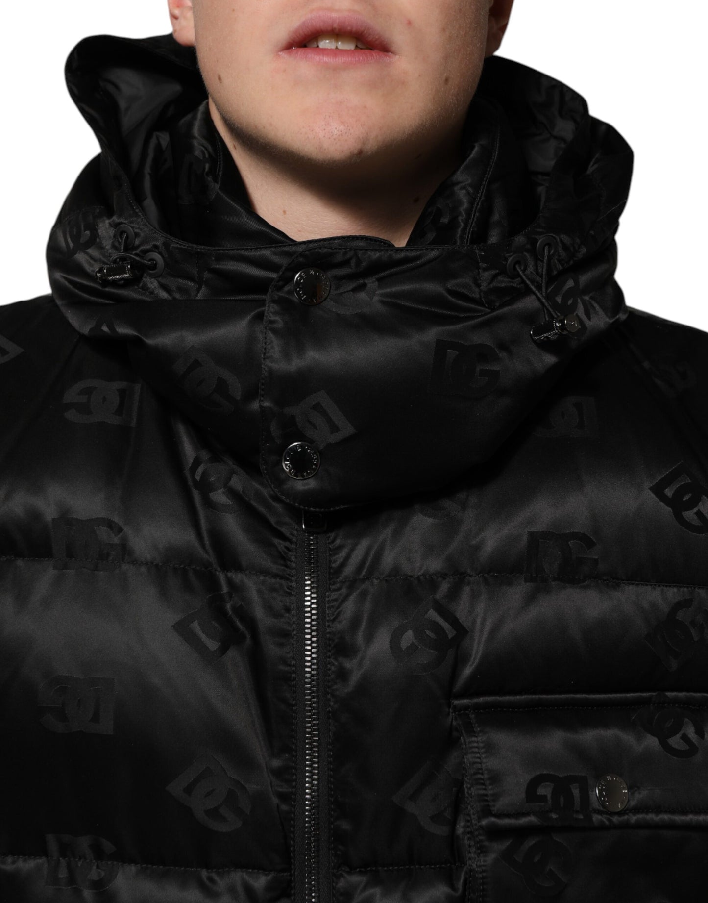 Dolce &amp; Gabbana Black Quilted Sleeveless Hooded Vest Jacket