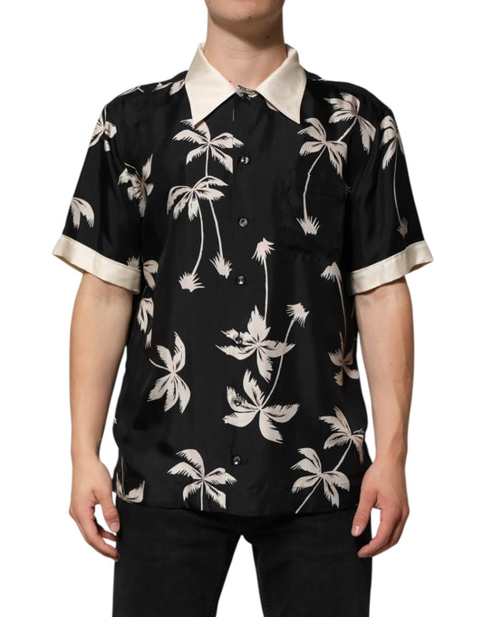 Dolce &amp; Gabbana Black Printed Silk Short Sleeves Casual Shirt