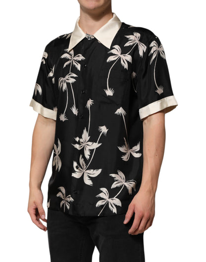 Dolce &amp; Gabbana Black Printed Silk Short Sleeves Casual Shirt