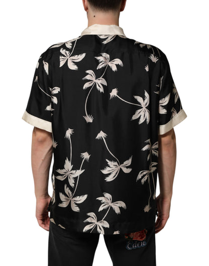 Dolce &amp; Gabbana Black Printed Silk Short Sleeves Casual Shirt
