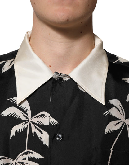 Dolce &amp; Gabbana Black Printed Silk Short Sleeves Casual Shirt