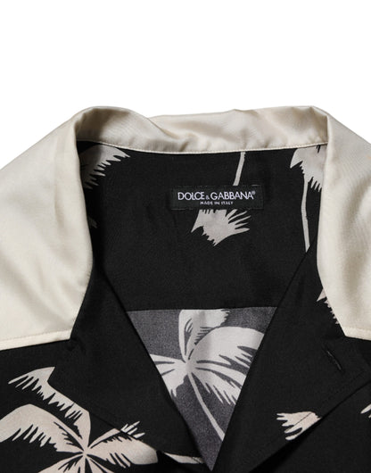 Dolce &amp; Gabbana Black Printed Silk Short Sleeves Casual Shirt