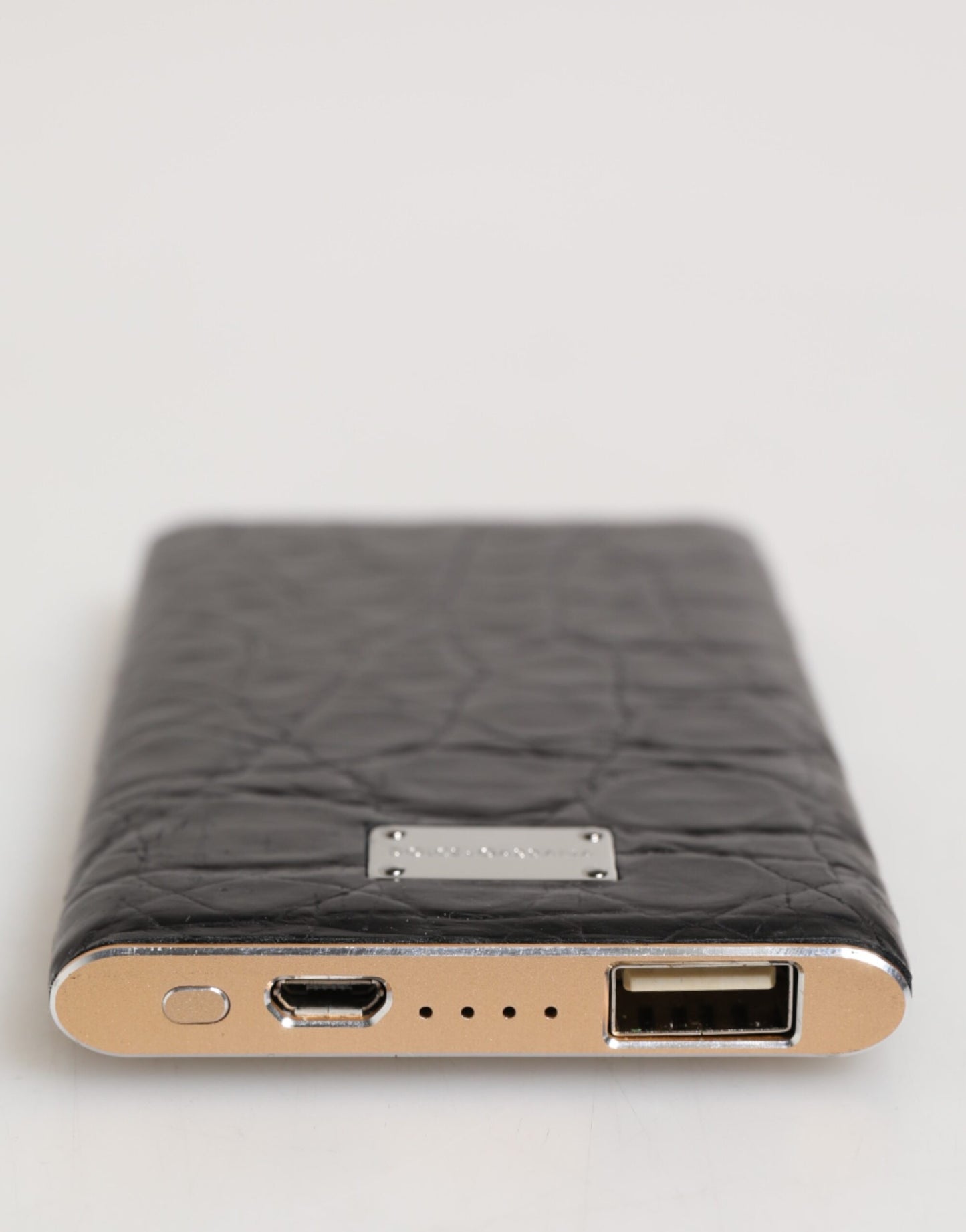 Dolce &amp; Gabbana Black Leather Exotic Skin 3000mAh Power Bank Charger USB