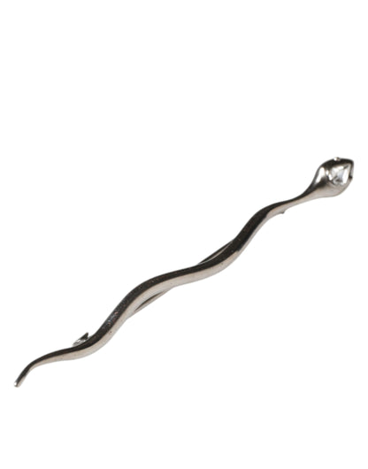 Dolce &amp; Gabbana Silver Brass Crystal Spilla Serpente Mens Brooch Pin