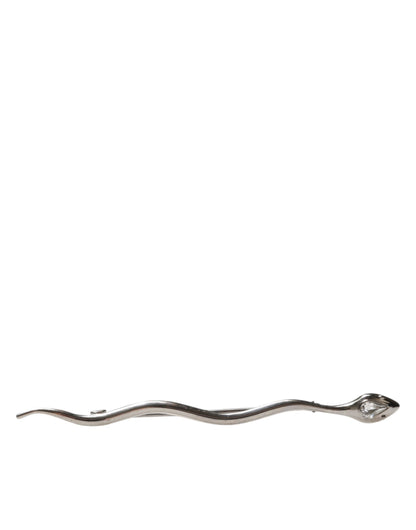 Dolce &amp; Gabbana Silver Brass Crystal Spilla Serpente Mens Brooch Pin