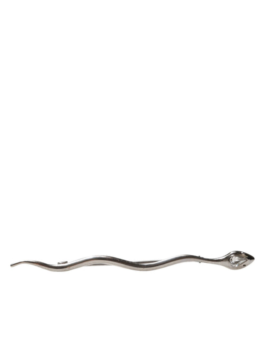 Dolce &amp; Gabbana Silver Brass Crystal Spilla Serpente Mens Brooch Pin