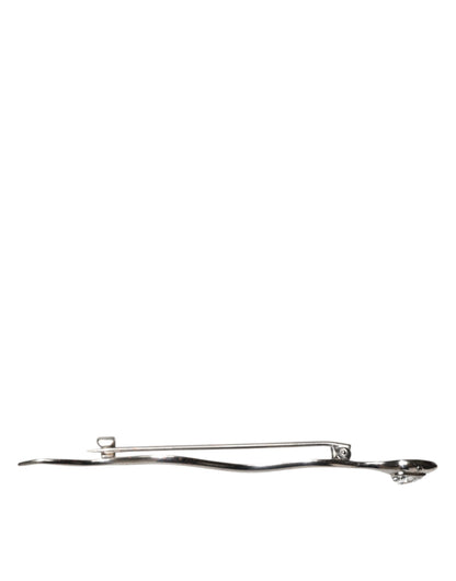 Dolce &amp; Gabbana Silver Brass Crystal Spilla Serpente Mens Brooch Pin